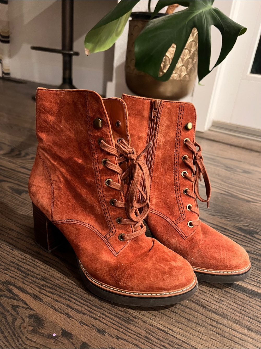 Naturalizer Women's Lace-Up Suede Ankle Boots in Rust